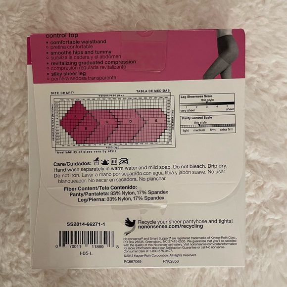 NWOT Hanes Beige Mist/Light Control Top Tights Size A - Picture 2 of 3